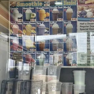 a menu for smoothies