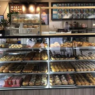 a display case full of donuts