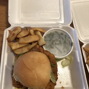 Pork Tenderloin Sandwich w/ Green Beans &amp; Fries.