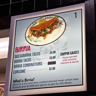 a menu for burritos