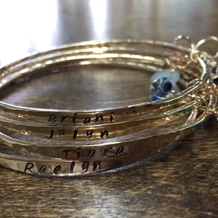 Stamped Bangles with sea glass!