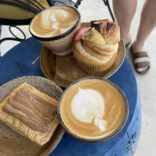 Cappuccinos, croissant muffin, and brown sugar pop tart. Everything is home made and absolutely delicious.