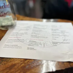 a menu on a table