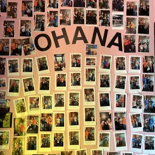 a wall full of family photos