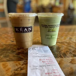 Iced Honey Vanilla Latte , Iced Matcha Latte