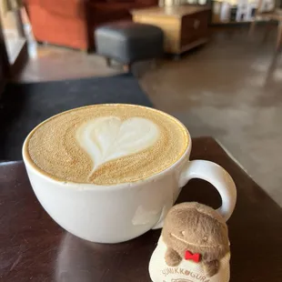 The Grasshopper. Brewed with the Golden Means light espresso roast beans. Full body, syrupy. Topped with hints of mint and vanilla.