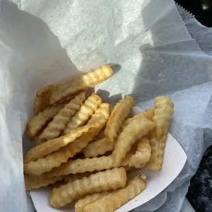 Hot, fresh French fries with copious amounts of Old Bay seasoning. Yum