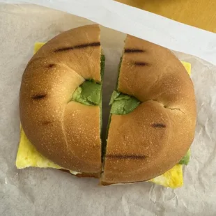 Sunrise Sandwich (plain bagel, scrambled eggs, american cheese and avocado)