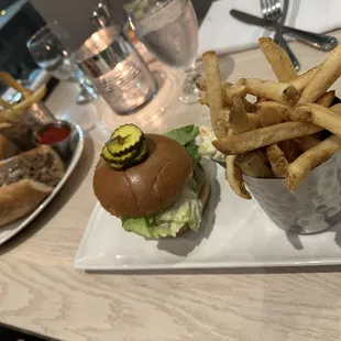 Cheesesteak, Burger and Fries Delicious