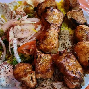 Chicken tikka kebab with rice