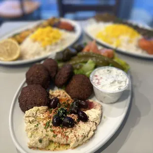 Falafel, cucumber yogurt, hummus