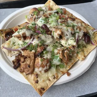 Mediterranean flat bread pizza. Highly recommend!