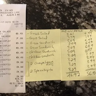 Prices on receipt vs menu do not match!!