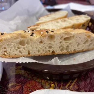 two pieces of bread in a basket