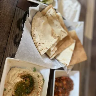 a variety of food items on a table