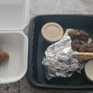 Falafels and a beef wrap (gyro)