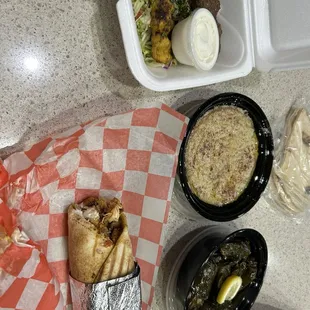 Tawook Wrap Baba Ganuje &amp; Pita Bread Stuffed Grape Leaves Kofta Skewer Shish Skewer