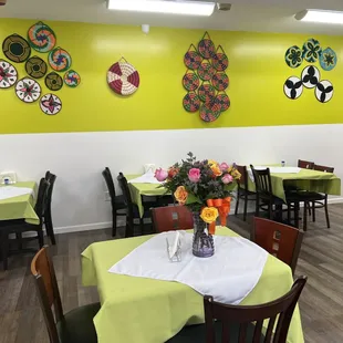 tables with yellow tablecloths