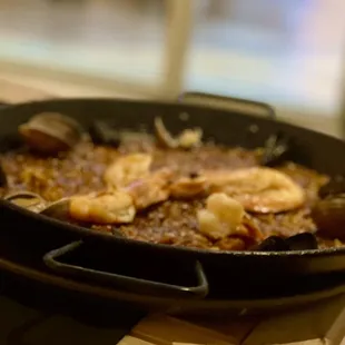 Presentation of Seafood Paella for two