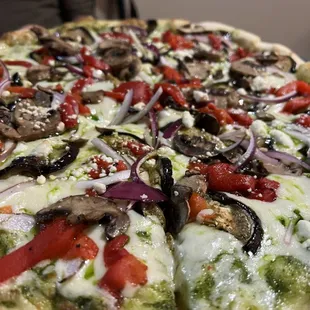 We are vegetarian friendly! Here is our Eggplant Pizza. Look at that pesto!