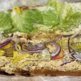 Chicken salad sub open face