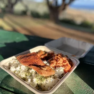 Salmon Belly with spicy ahi Poke Plate