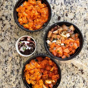 Spicy ahi, spicy tako, Hawaiian style ahi, sesame ahi, spicy salmon