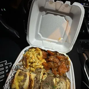 a tray of food in a car