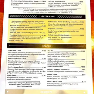 the menu for the restaurant