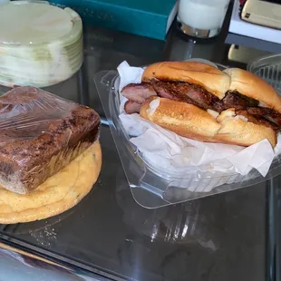 Tri tip bbq, blueberry cheesecake, recess brownie