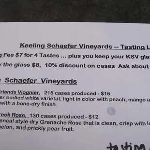 Tasting list - part 1