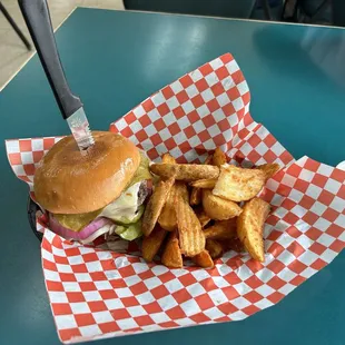 Ortega Burger with ranch fries