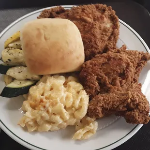Fried Chicken Special, Mac &amp; Cheese, Zuchini/Squah