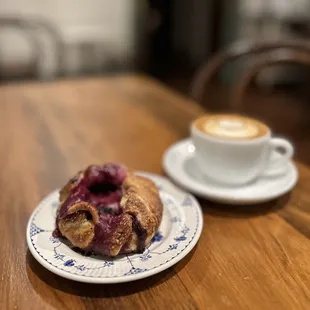 Mixed berry galette (perfect!) and a cappuccino.