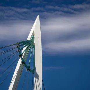 Top of one pedestrian bridge, with bow and arrow design