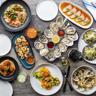 a variety of seafood dishes