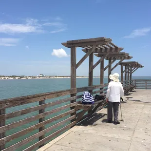 There are some benches at the end of the long walk.