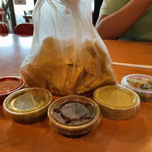 Sauces and free CHIPS AND SALSA