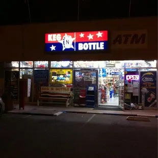 a store front at night