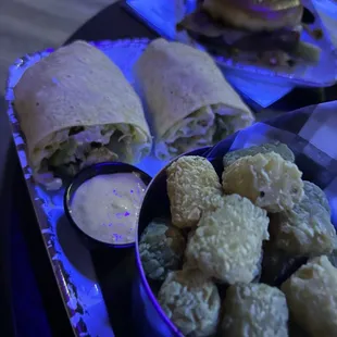 Chicken Caesar wrap with tots