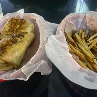 Grilled chicken wrap and fries.