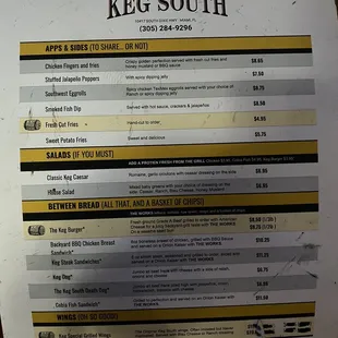 Keg South Menu