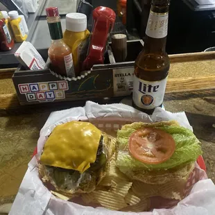 Burgers and beers. The classic American tradition.