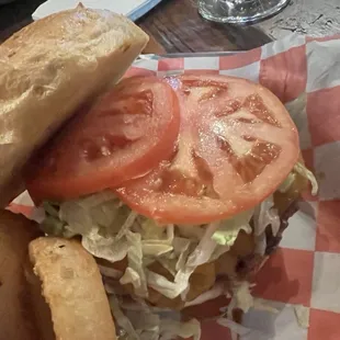 Waugu Burger and Onion Rings