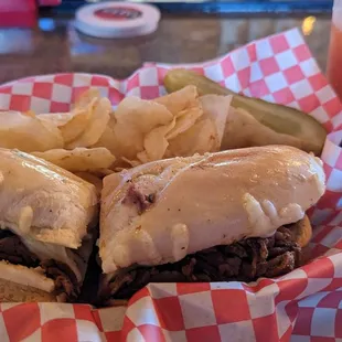 Rachel was quick to take my order. My bloody Mary had a pickle. It was good. Lunch was a Philly cheese steak with chips and pickles.