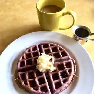 Ube Waffle w/ Honey Butter &amp; Real Maple Syrup!! yum!!