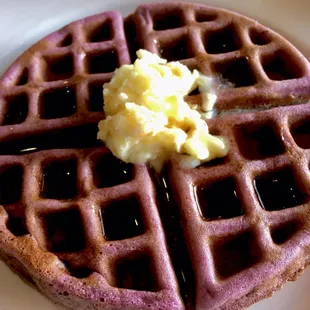 Ube Waffle w/ Honey Butter &amp; Real Maple Syrup!! yum!!
