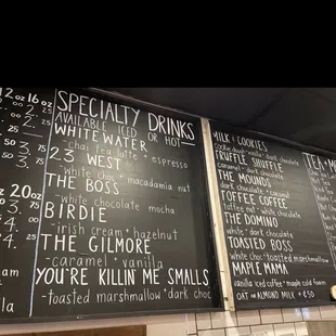a menu on a blackboard