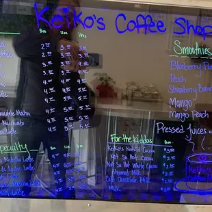 Coffee menu