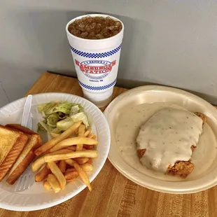 a chicken sandwich and fries